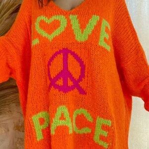 Love Peace Oversized Baggy Orange Sweater